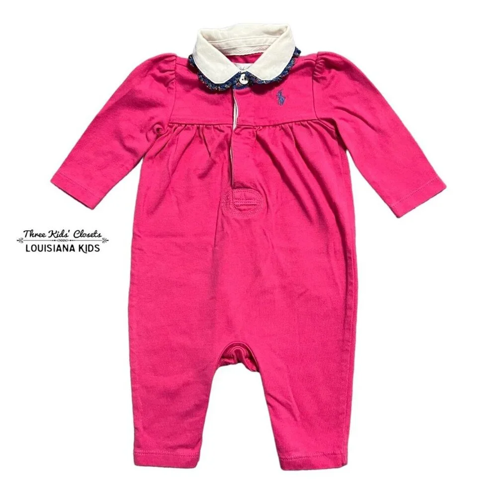 Ralph Lauren 3m Pink Collared Polo Romper